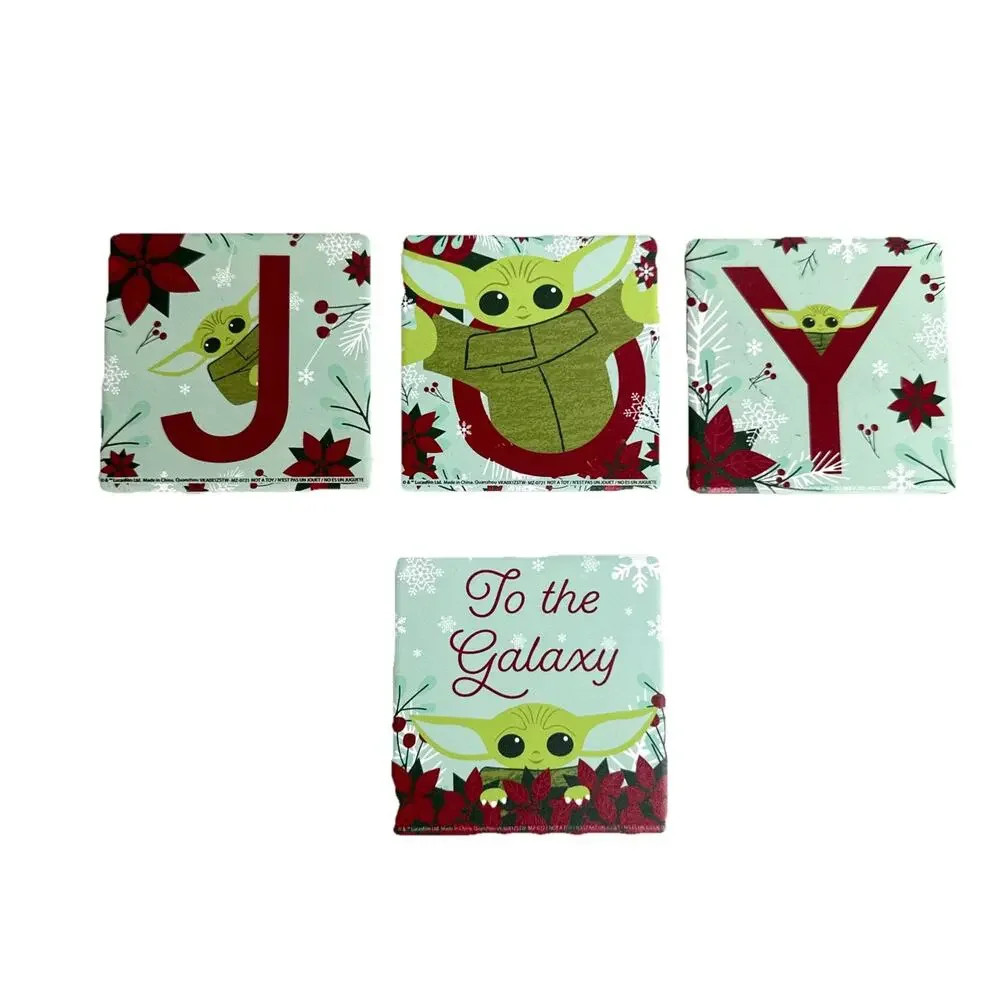 Disney Star Wars Baby Yoda JOY Ceramic Coasters Set Of 4 Christmas Lucas Films